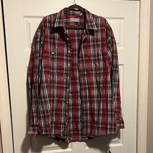 L.L. Bean Red and Black Plaid Button Down Shirt